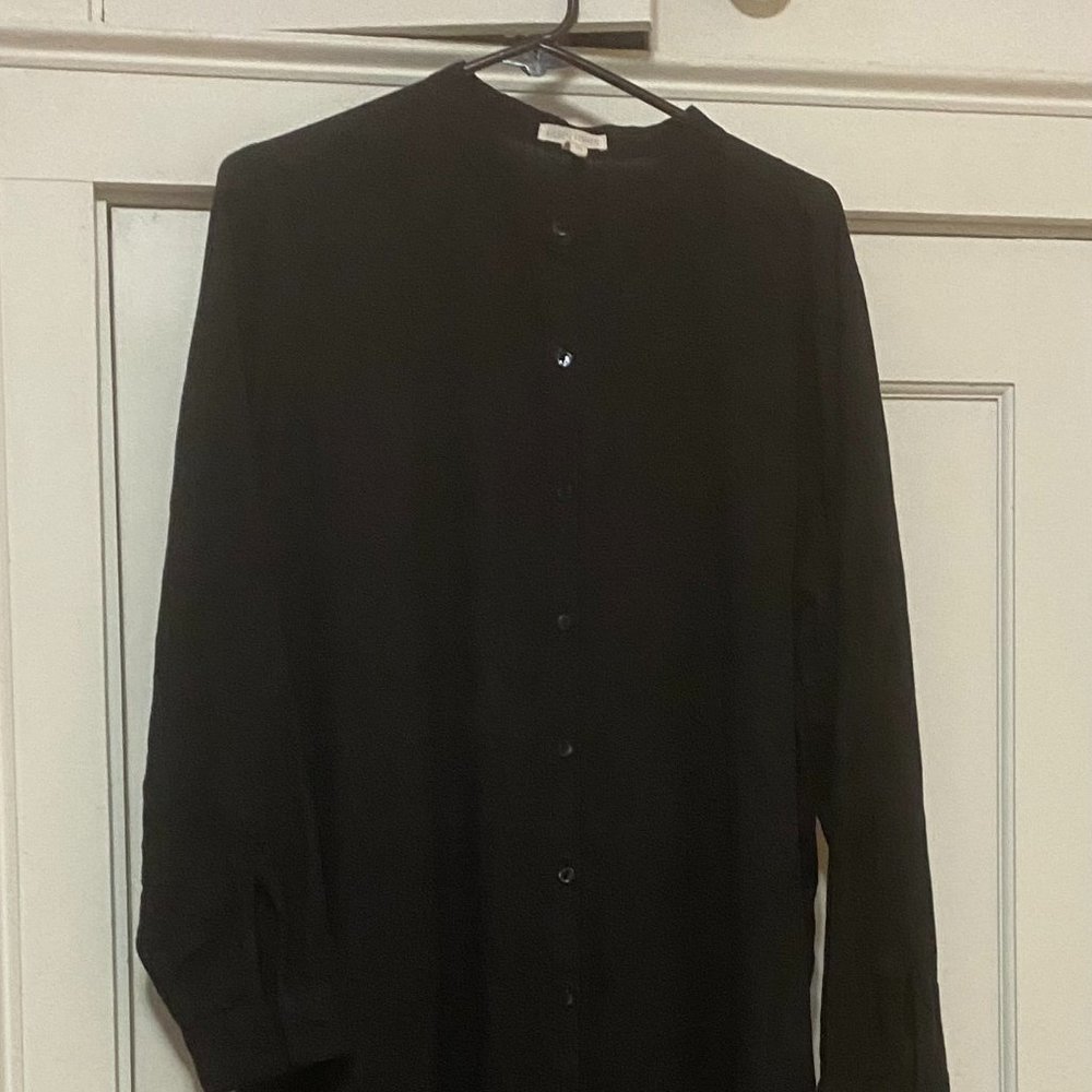 EILEEN FISHER Black Linen Shirt Dress Women's Large